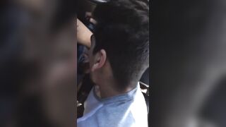 Kinky sucking porn of horny daddy with stranger in car