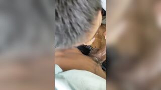 Cock hungry slut sucking on a juicy uncut dick