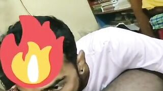 Slutty horny boy sucking a big brown cock