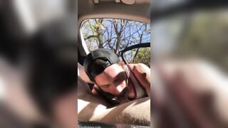 Outdoor gay blowjob by a slutty dick sucker in car