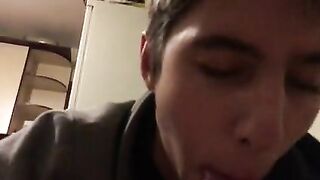 19 year gay twink sucking his first dick