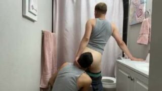 Gay ass eating video of lovers in bathroom