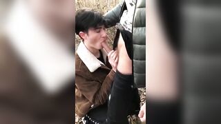 Outdoor sucking video of a hot Brit twink