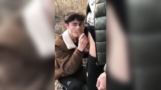 Outdoor sucking video of a hot Brit twink