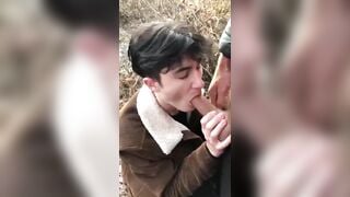 Outdoor sucking video of a hot Brit twink