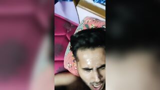 Punjabi gay gets a full face cumbath